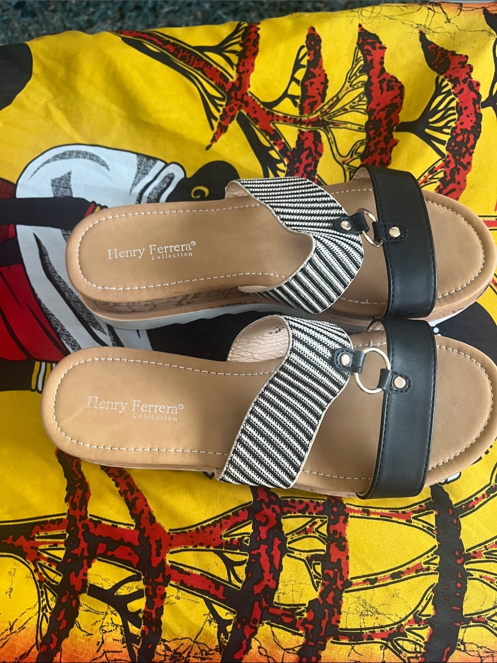 Henry Ferrera Black and White Striped Slide Mules